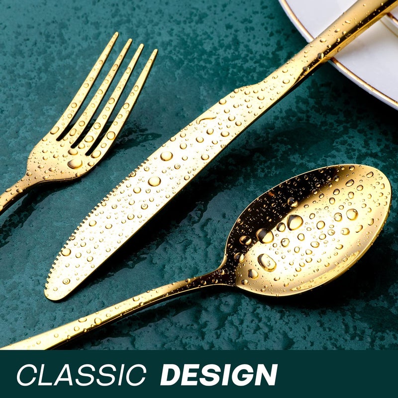 OGORI Gold Silverware Set, OGORI 40-Piece Food Grade Stainless Steel Gold Flatware Set, Kitchen Utensil Set Service for 8, Mirror Polished Tableware Cutlery Set for Home and Restaurant, Dishwasher Safe - Image 3